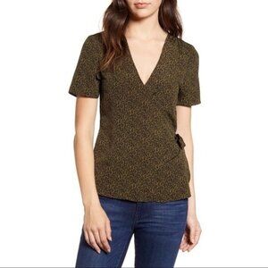 NWT‎ Bobeau Gwyneth Wrap Ditsy Leopard Olive Top